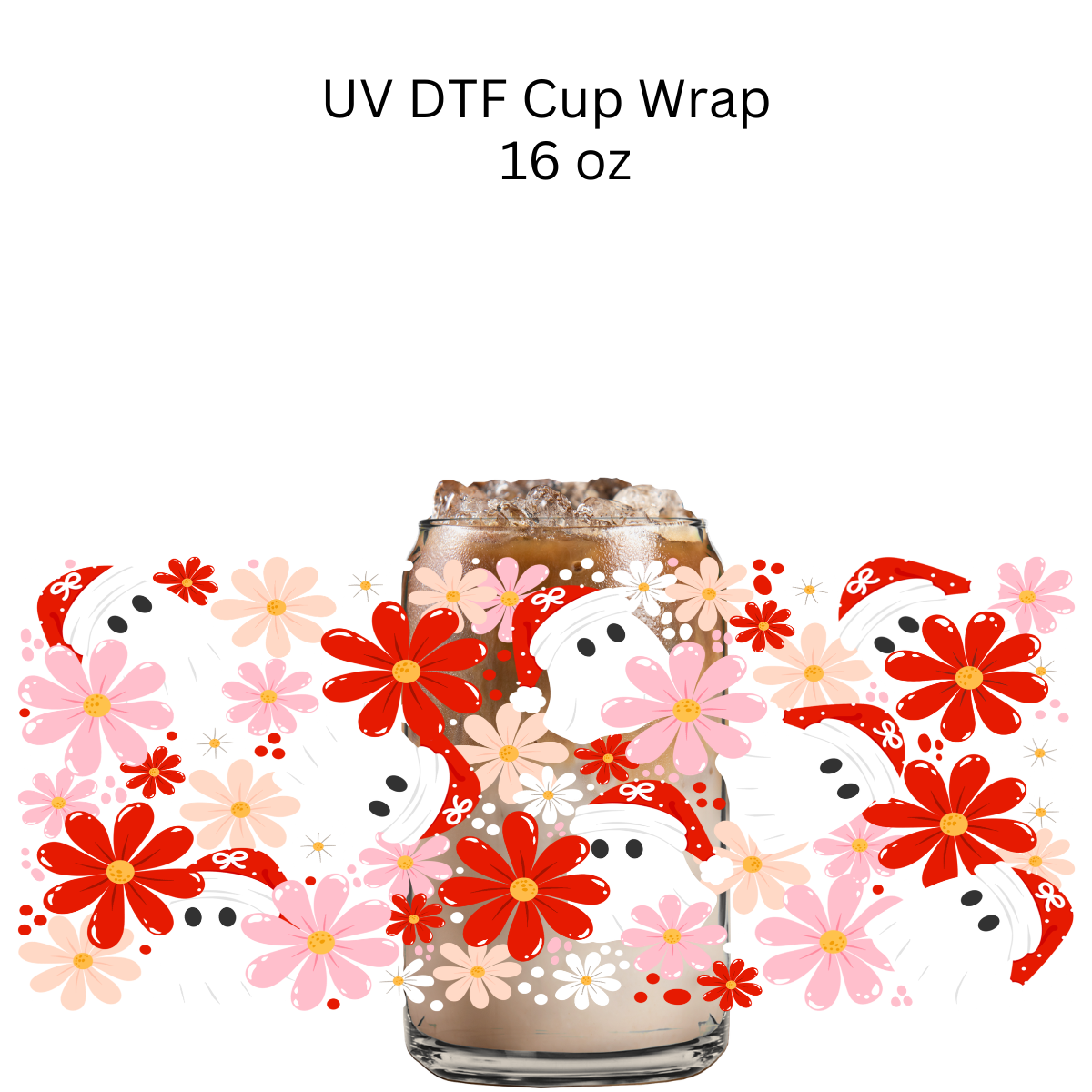 Floral Christmas Ghost UV DTF Cup Wrap