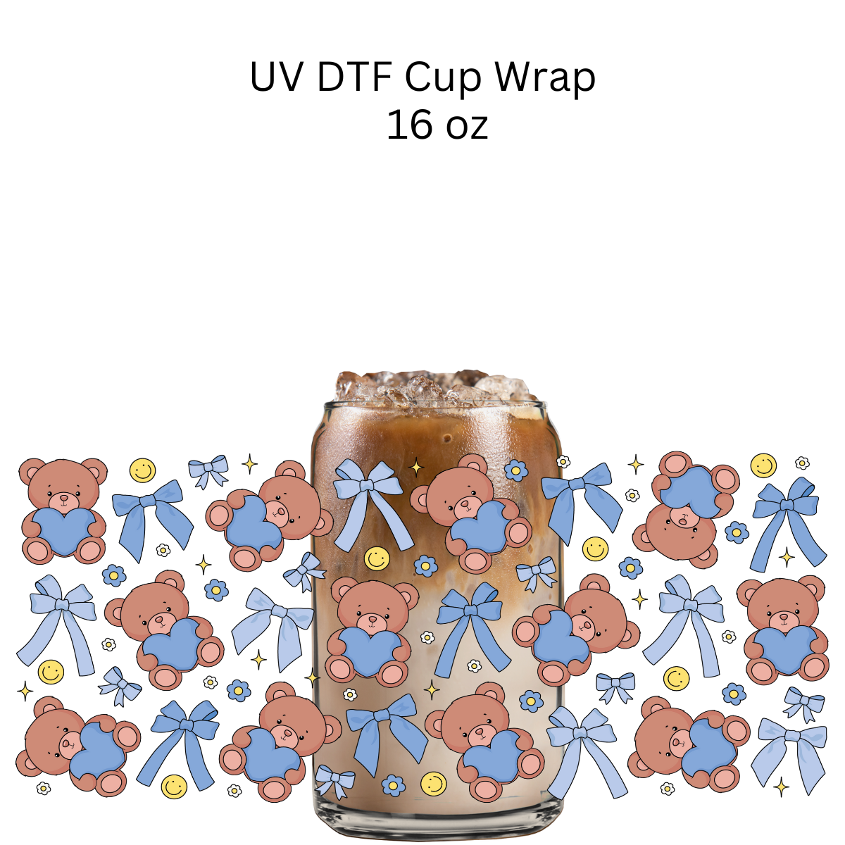 Blue bows teddys UV DTF Cup Wrap