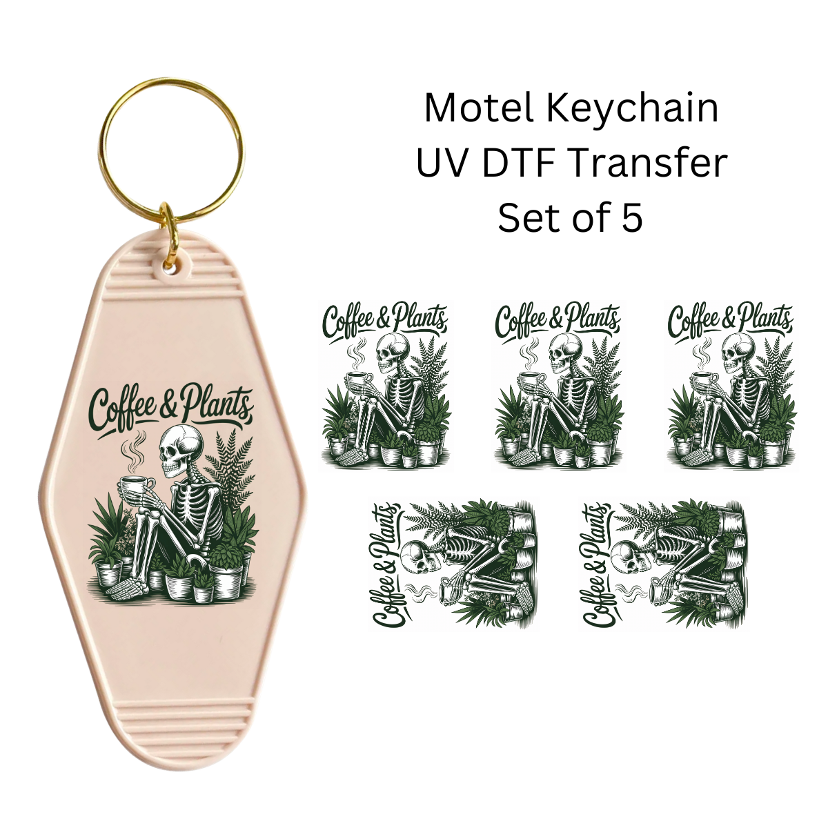 Coffee and Plants Skeleton Set of 5 Keychain Transfers
