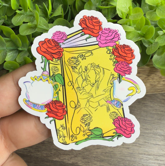 Bell Floral Book White Vinyl Sticker