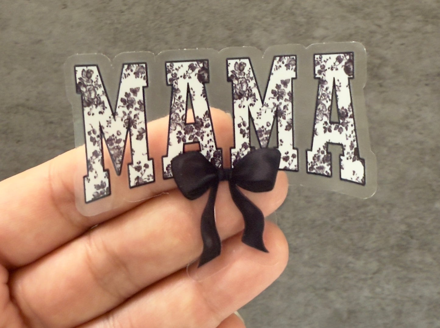 Mama Black Floral Clear Vinyl Sticker