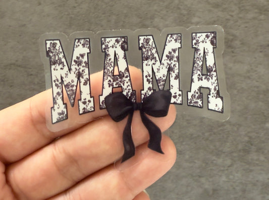 Mama Black Floral Clear Vinyl Sticker
