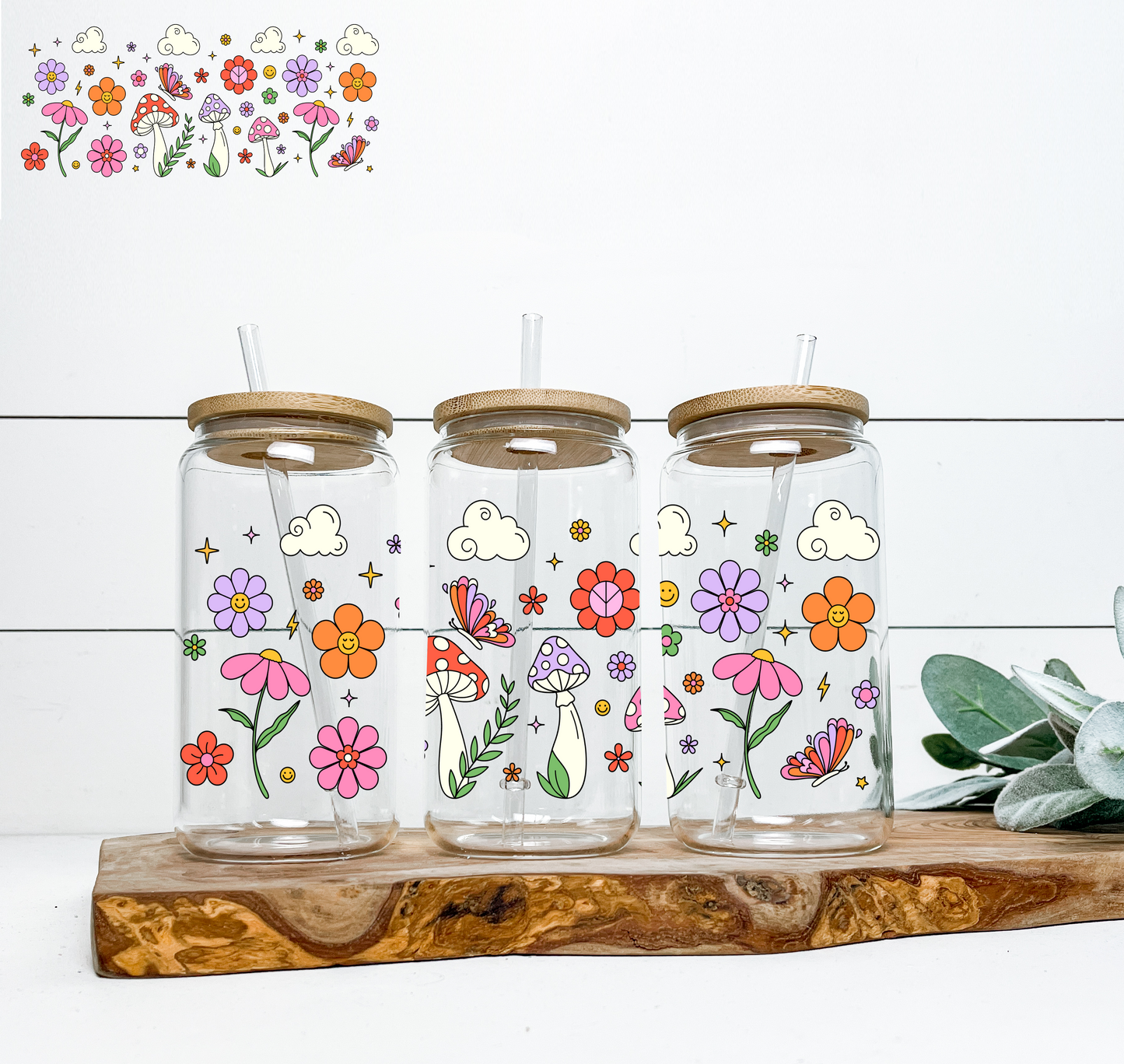 Floral Mushrooms UV DTF WRAP & LID UV