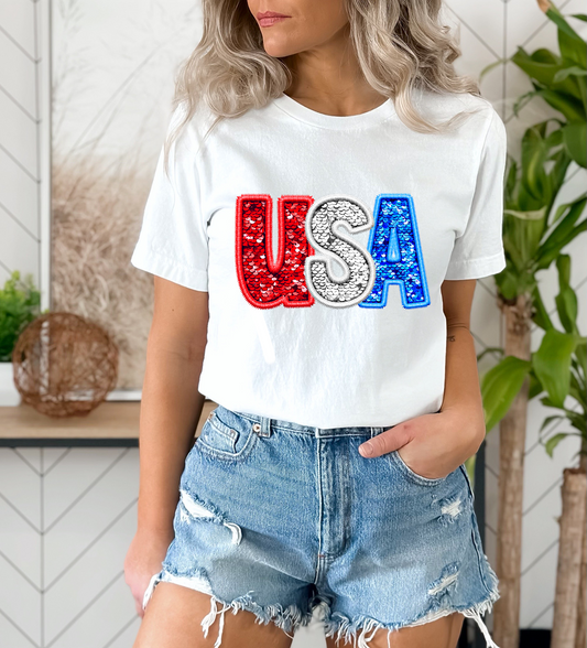 USA Sequin Faux Embroidered DTF Transfer