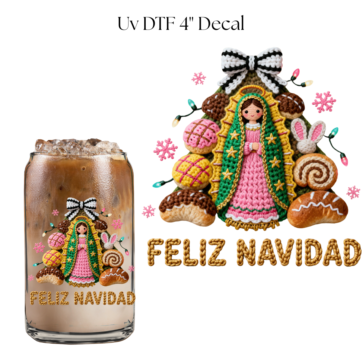 Virgen Feliz Navidad Faux Yarn 4” UV DTF Decal