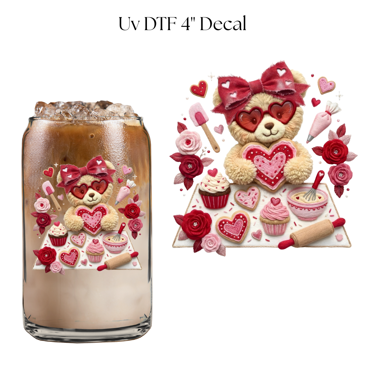 Valentine Bear Baking 4” UV DTF Decal