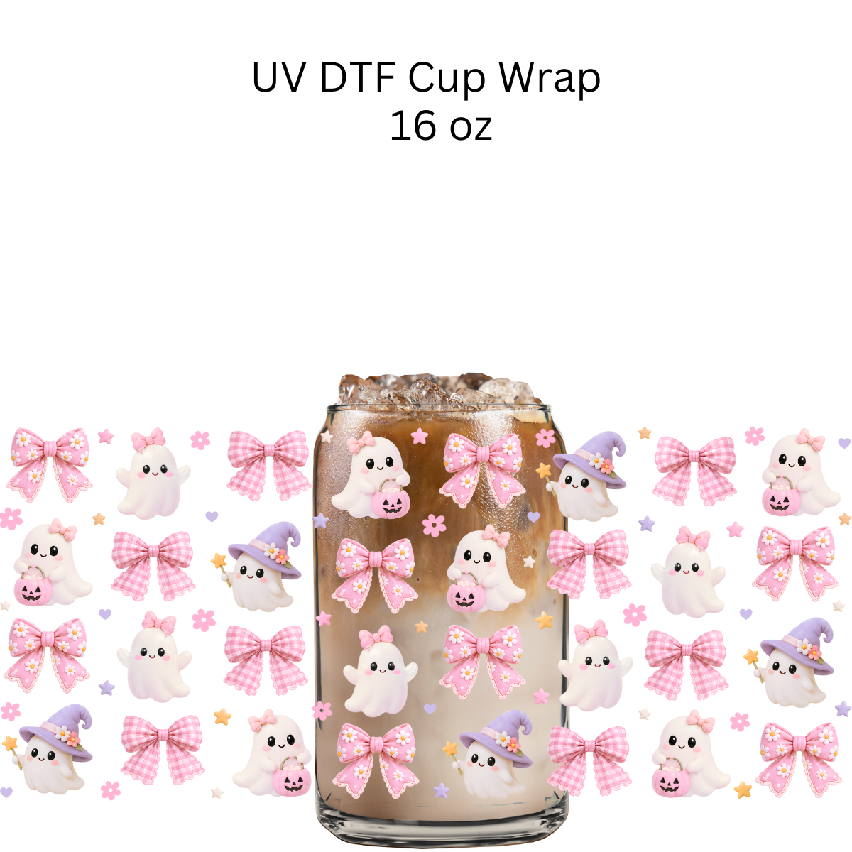Ghosties Pink Bows UV DTF Cup Wrap