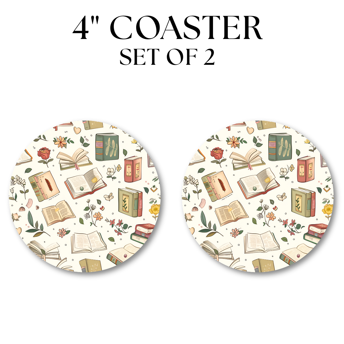 Floral Books UV DTF Coaster 4"