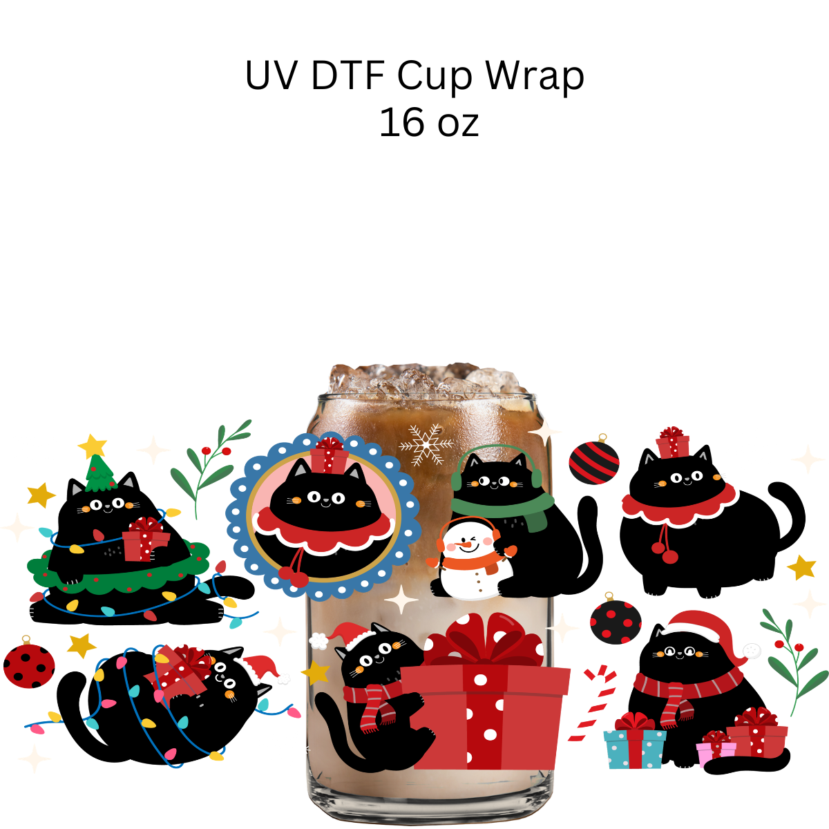 Christmas Black Cat UV DTF Cup Wrap