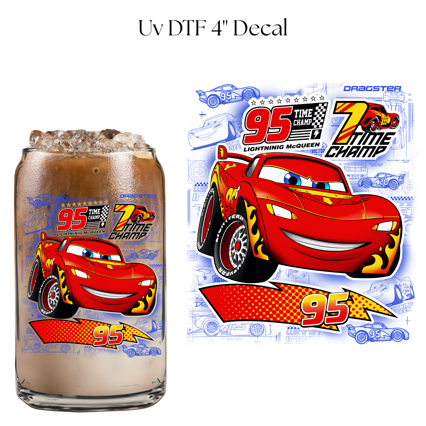 Red Car Time Champ 4” UV DTF Cup Decal