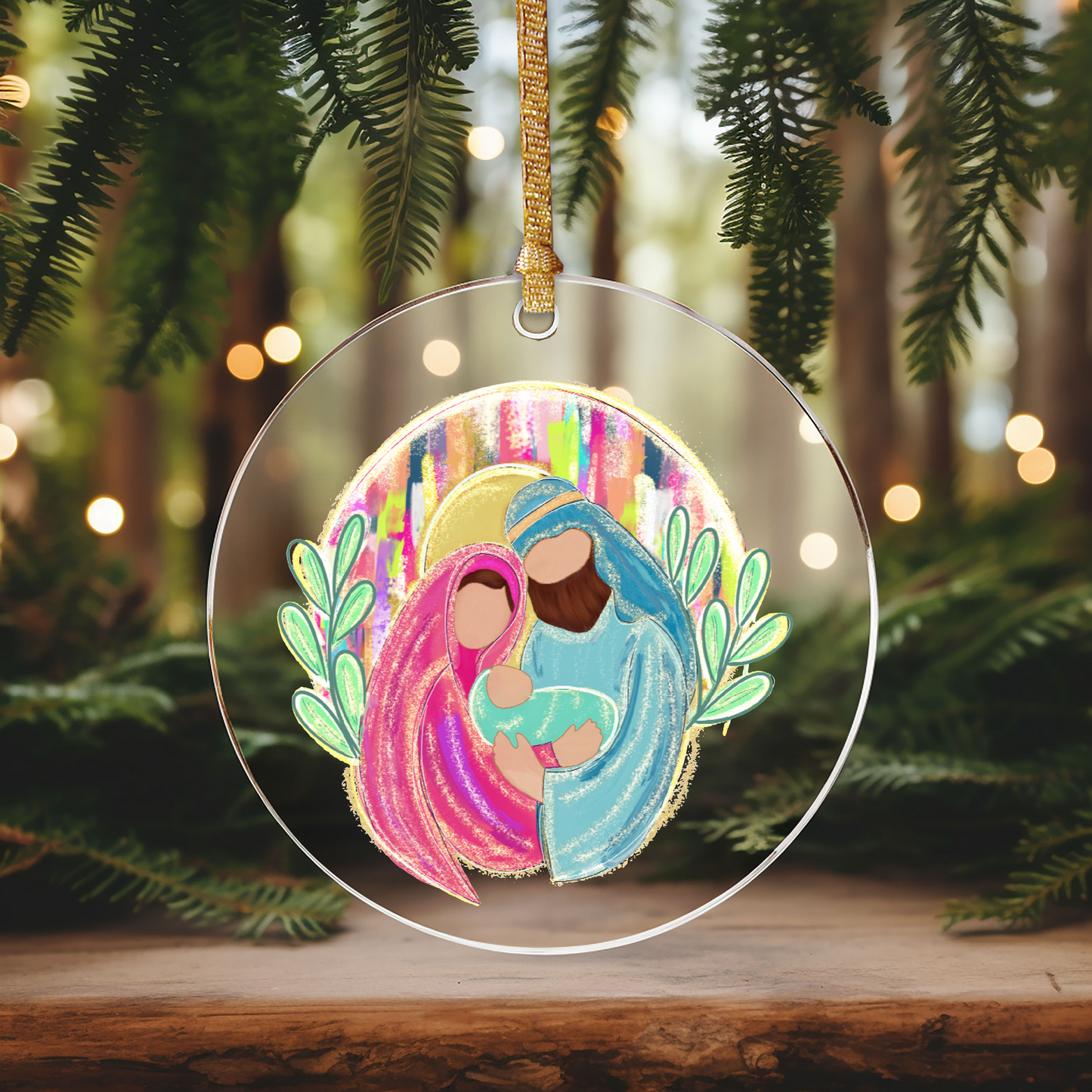 GOOD Jesus & Fam Ornament Size UV DTF DOUBLE SIDED
