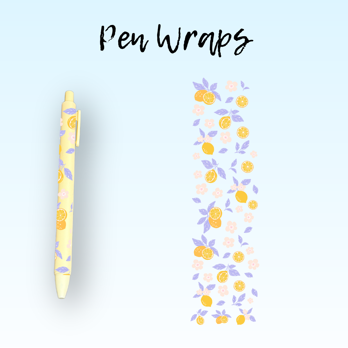 Lemon Purple Leaves Pen Wrap For Ballpoint Pen UV DTF