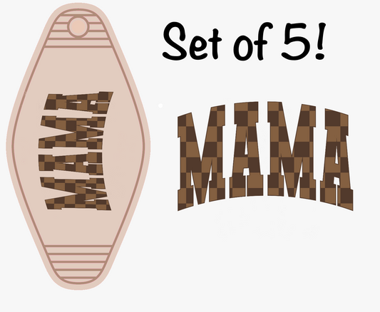 Brown Checkered Mama (MOTEL KEYCHAIN) Set of 5