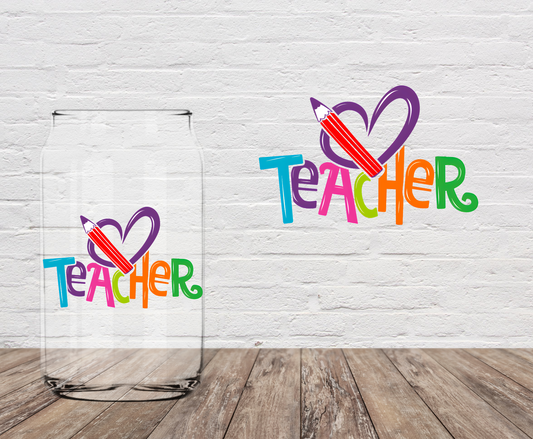 Teacher Purple Heart 4" UV DTF