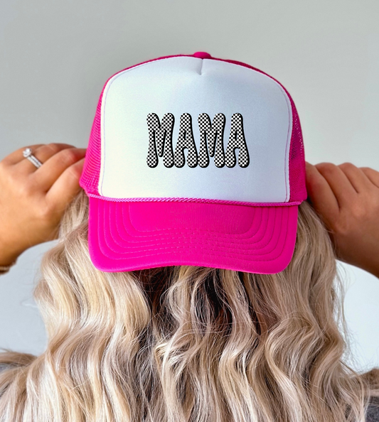 Black Checkered Mama Hat/Pocket Transfers DTF