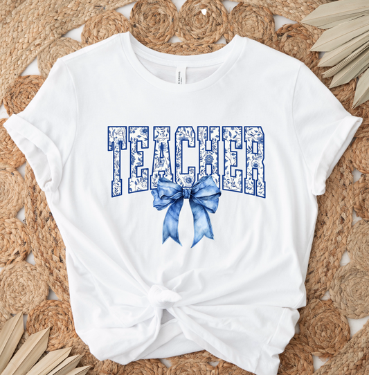 Blue Teacher Floral DTF TRANSFER