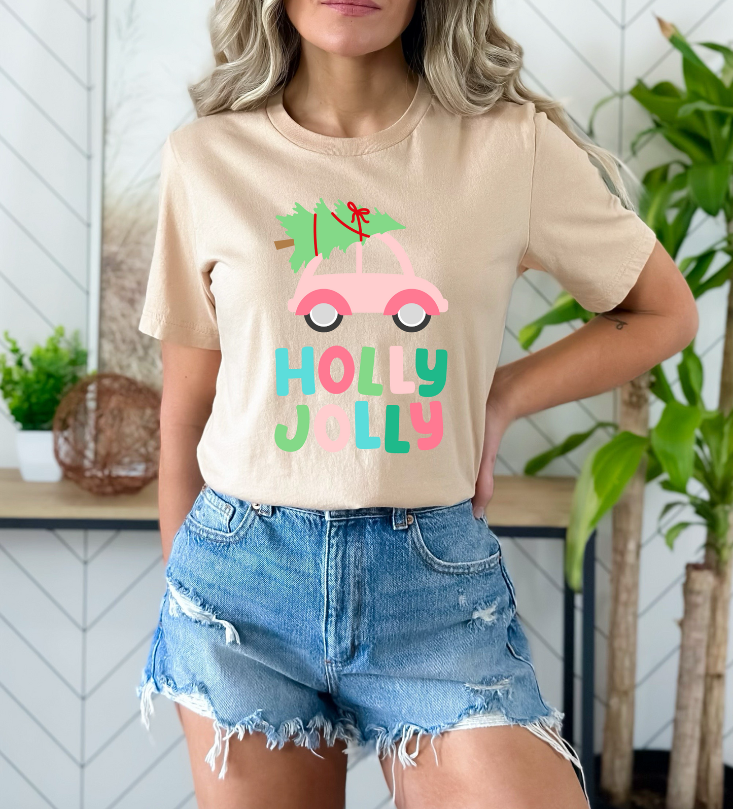 Holly Jolly Pink Car DTF Transfer