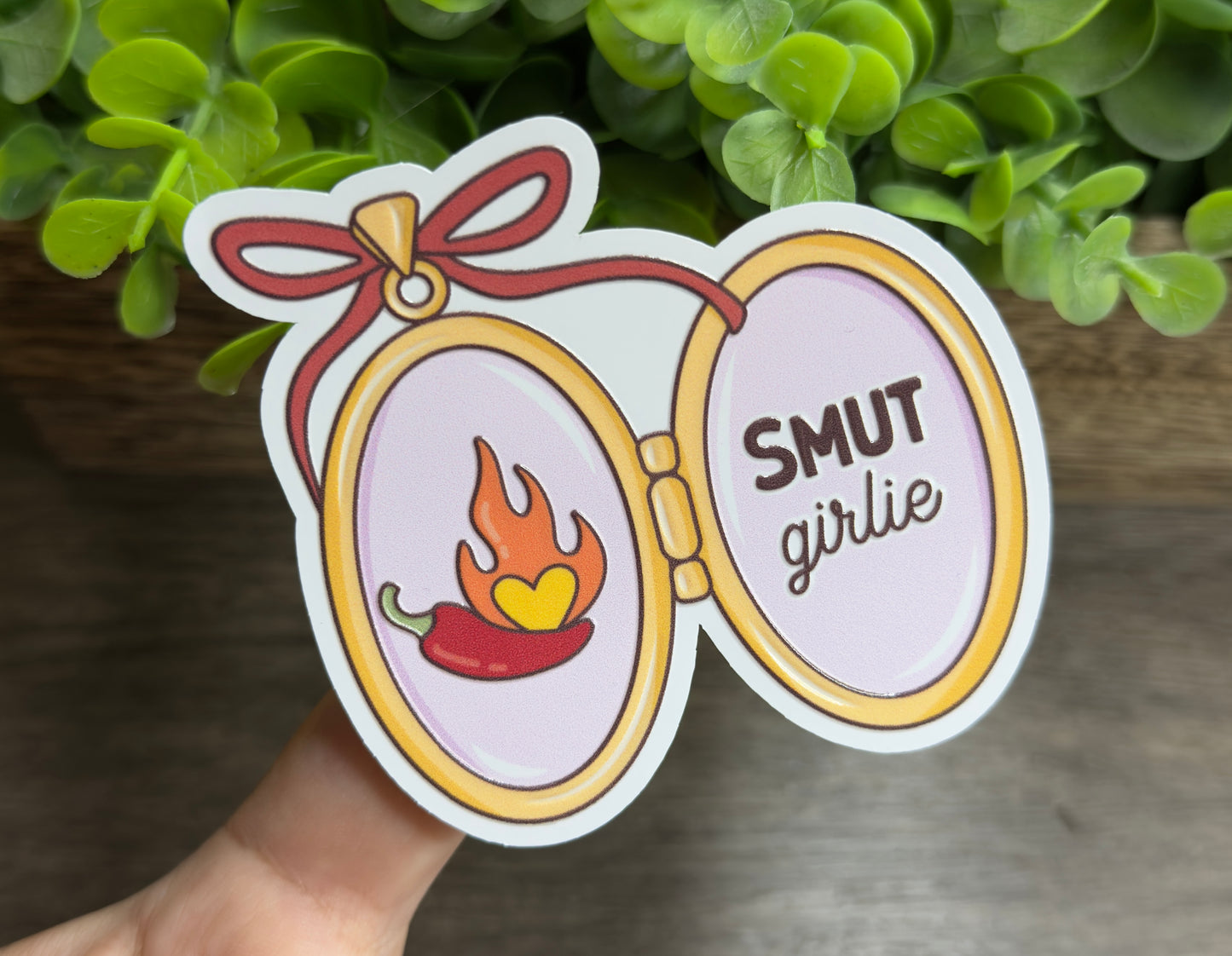 Smut Girlie Locket Textured White Vinyl Sticker