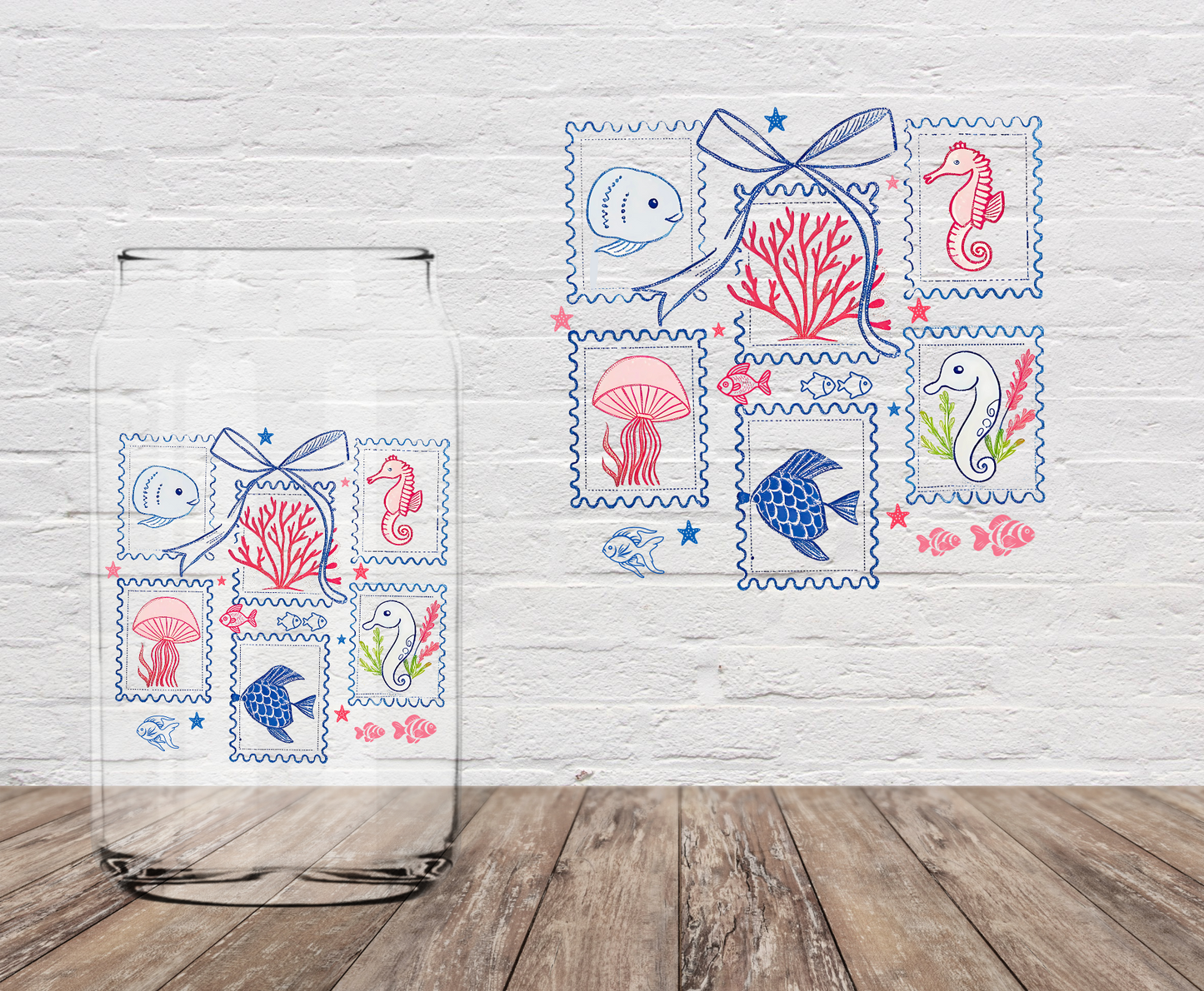 Blue & Red Beach Life Stamps 4" UV DTF