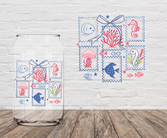 Blue & Red Beach Life Stamps 4" UV DTF