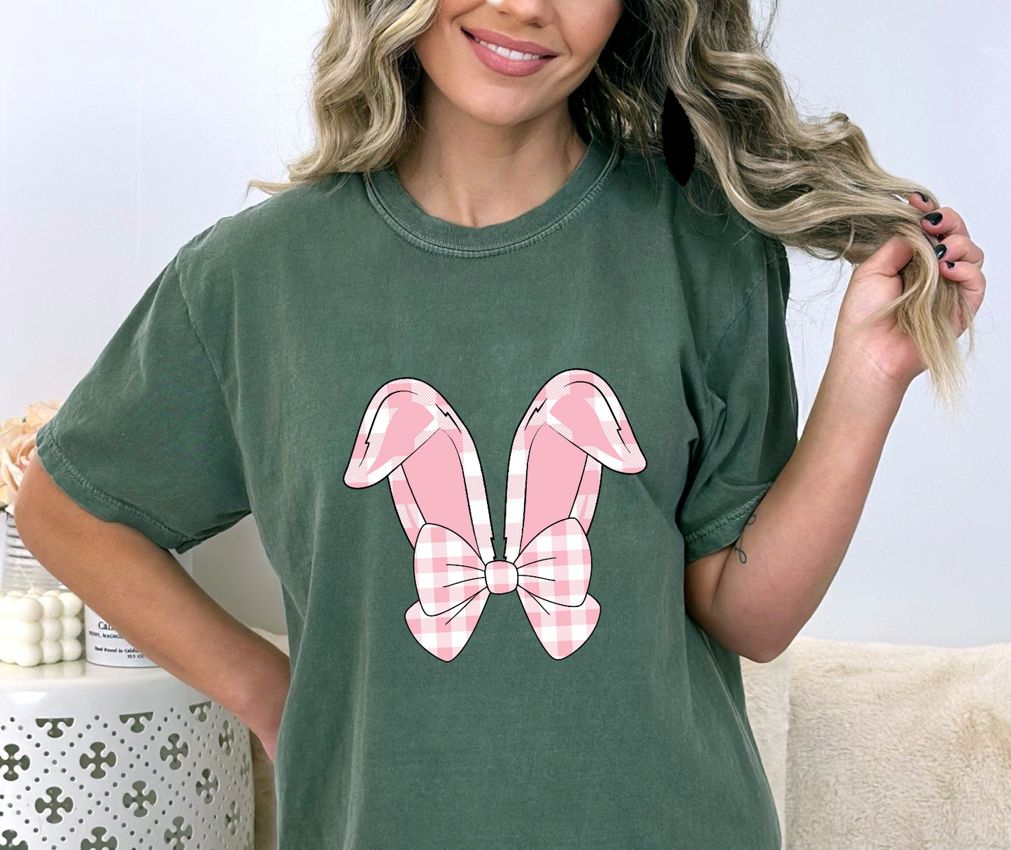 Checkered Pink Bunny Ears DTF