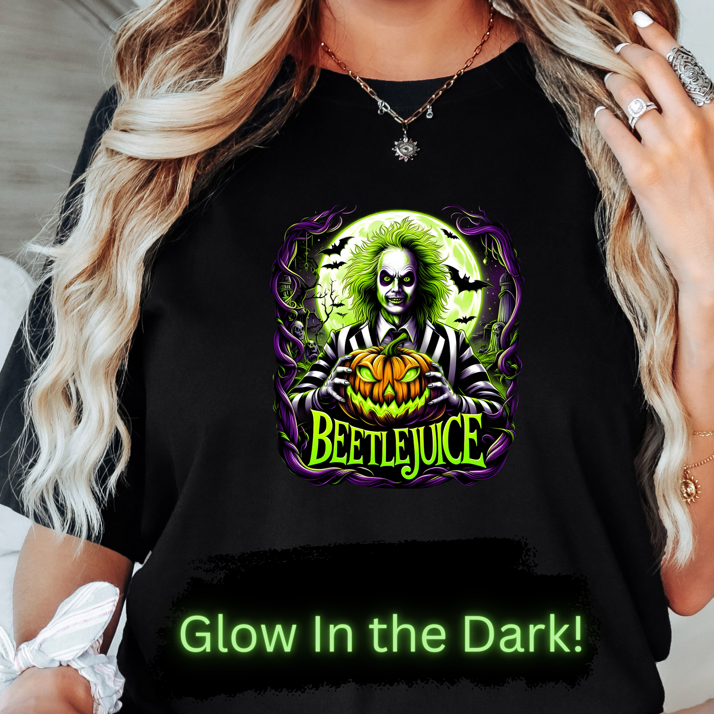 GOOD Beetle Holding Pumpkin DTF Transfer GLOW IN THE DARK