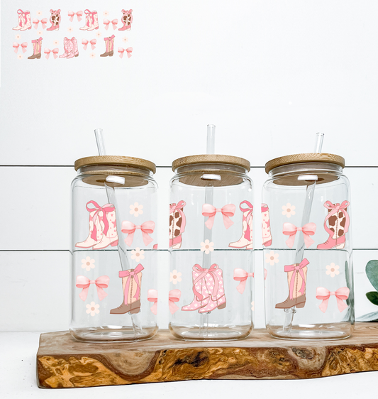 Pastel Pink Boots & Bows UV DTF Wrap