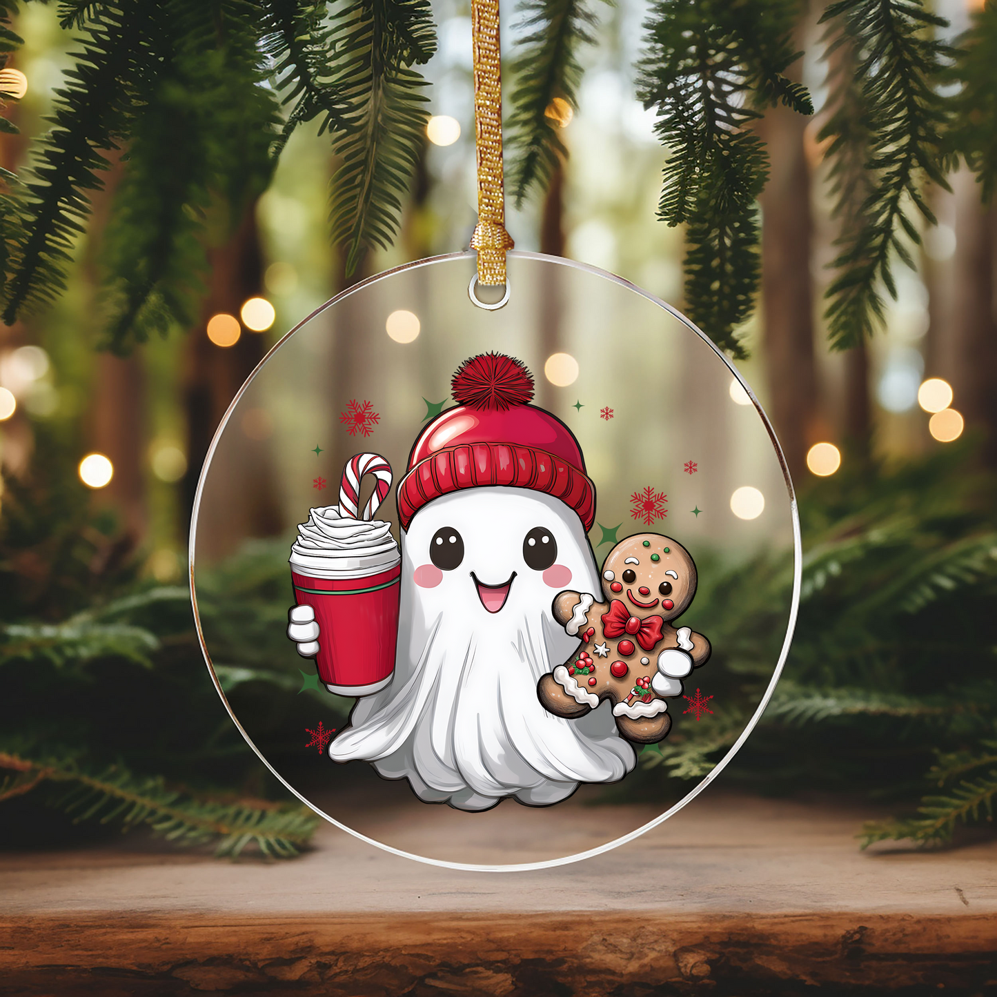 GOOD Christmas Ghost Ornament Size UV DTF DOUBLE SIDED