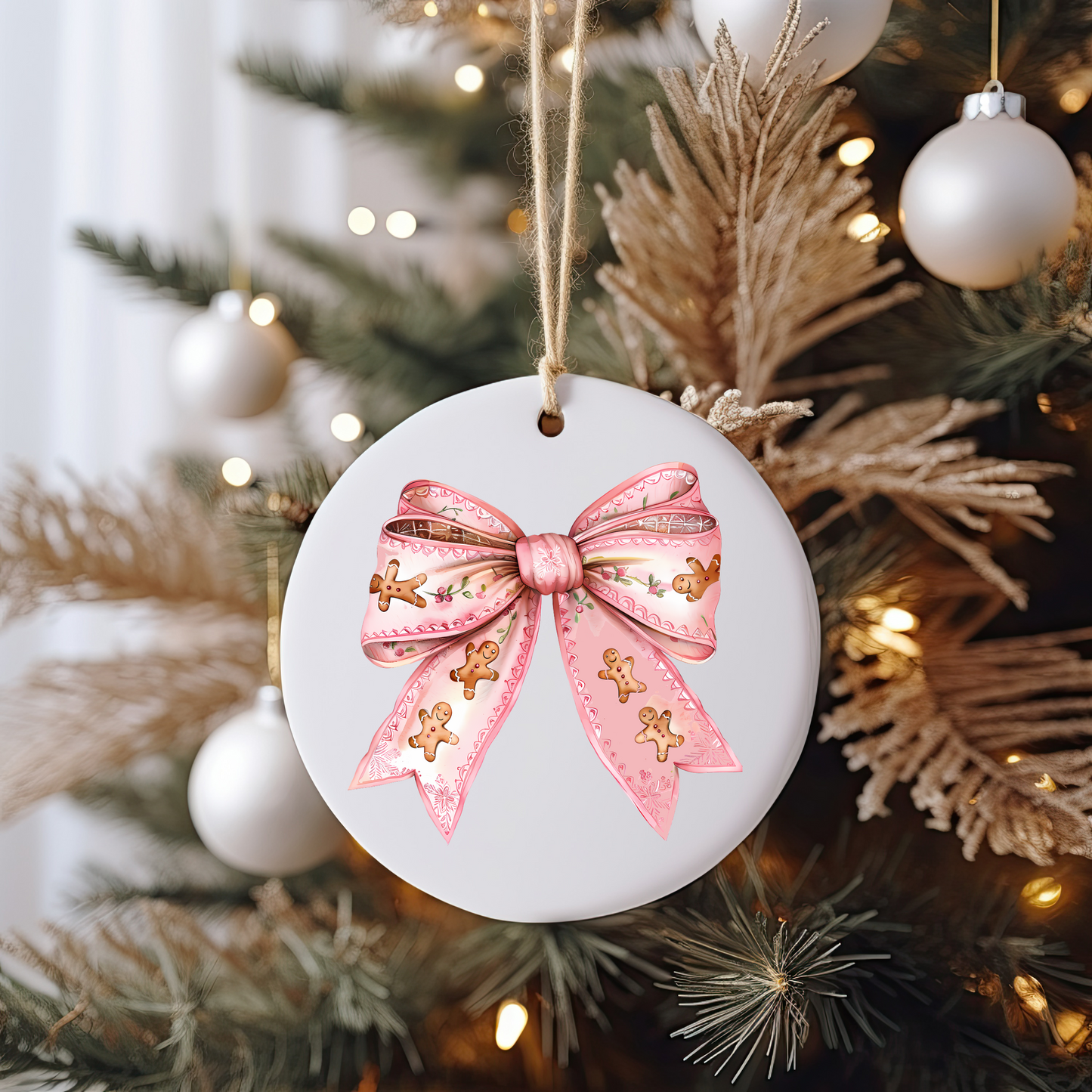 GOOD Gingerbread Bow Ornament Size UV DTF DOUBLE SIDED