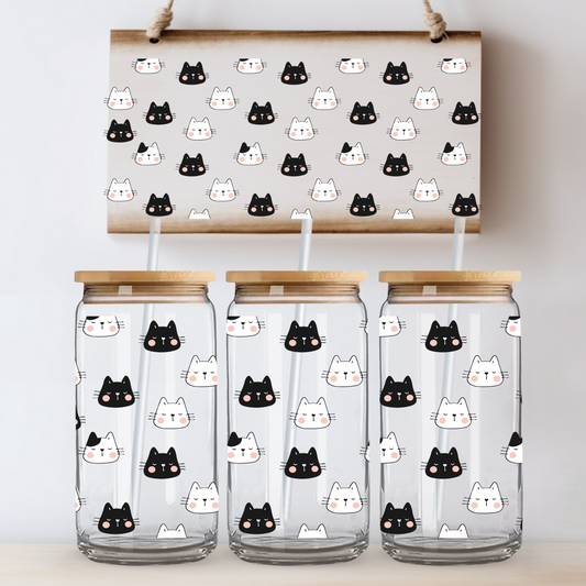 Black and White Cats UV DTF Cup Wrap