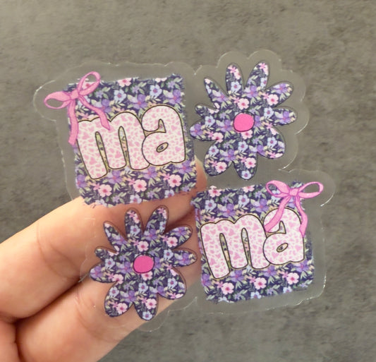 Purple Mama Floral Clear Vinyl Sticker