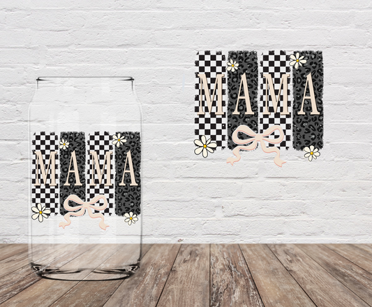 Mama Checkers and Bow 4" UV DTF