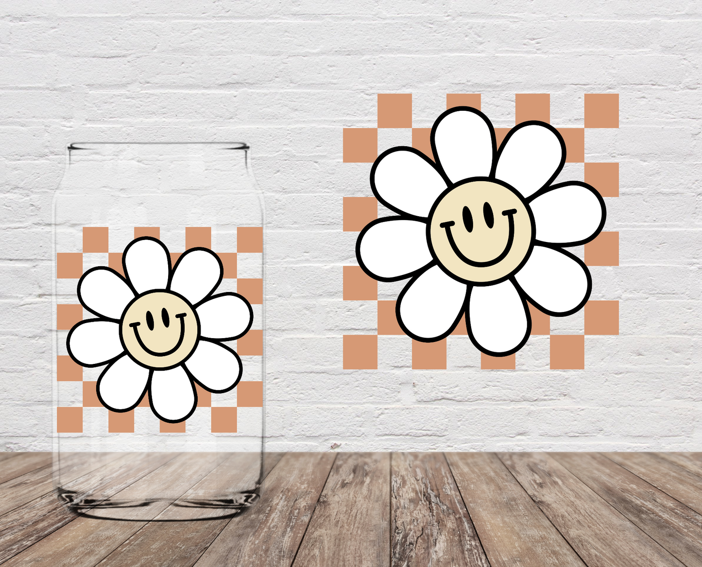 Flower Checkered Orange 4" UV DTF LAST CHANCE