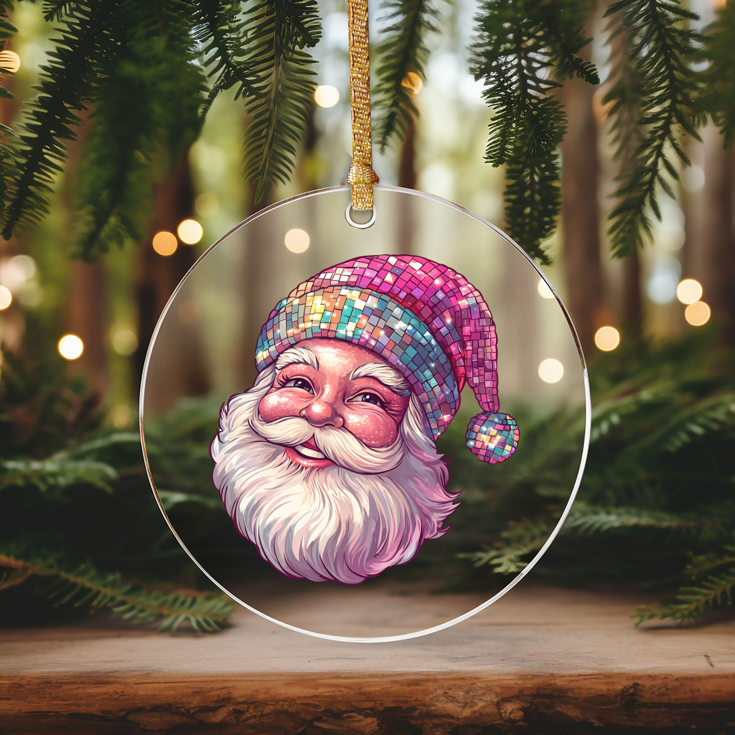 GOOD Glitter Santa Ornament Size UV DTF DOUBLE SIDED