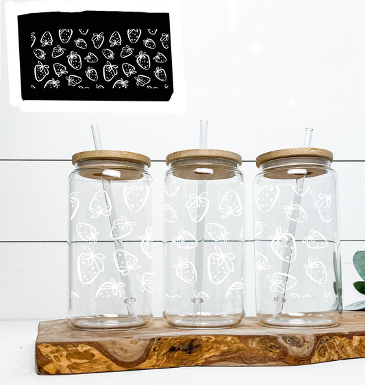 White Lined Strawberries UV DTF DOUBLE SIDED