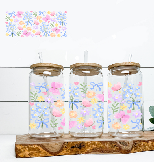 Blue Flower Bouquet & Butterflies  UV DTF Wrap DOUBLE SIDED