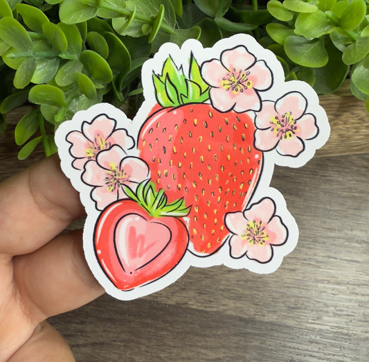 Strawberry White Vinyl Sticker