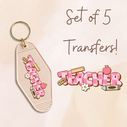 Pink Checkered Teacher MOTEL KEYCHAIN Transfer