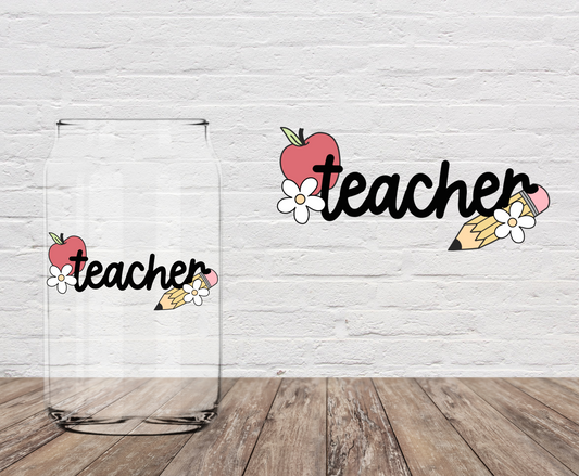 Teacher Red Apple Flowers 4" UV DTF