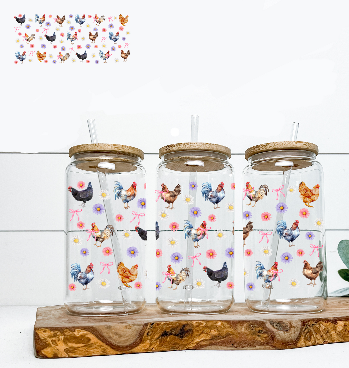 Chickens & Floral UV DTF DOUBLE SIDED
