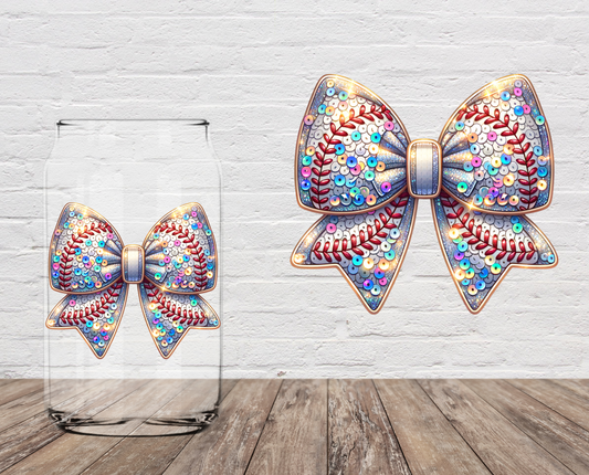 Baseball Sequins Bow 4" UV DTF