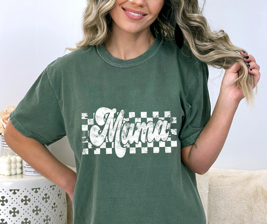 WHITE Checkered Mama Screen Print Transfer