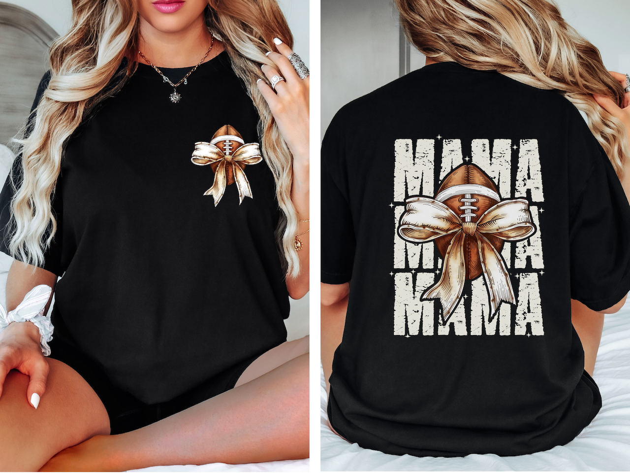 GOOD Football MAMA bow SET DTF