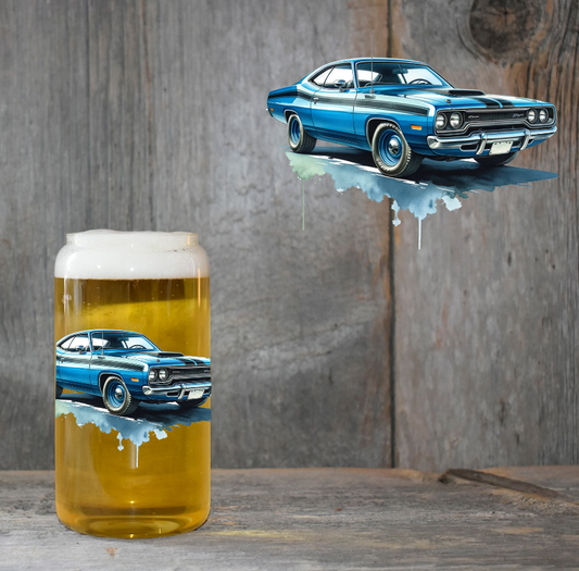 Blue Classic Car 4" UV DTF