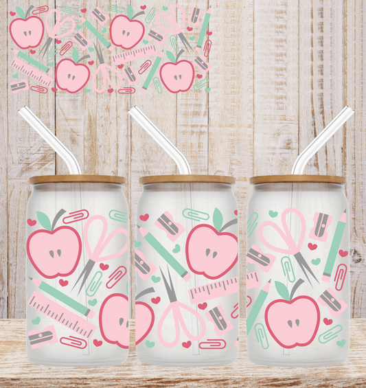 Teacher Stuff Pink Apple 16oz UV DTF