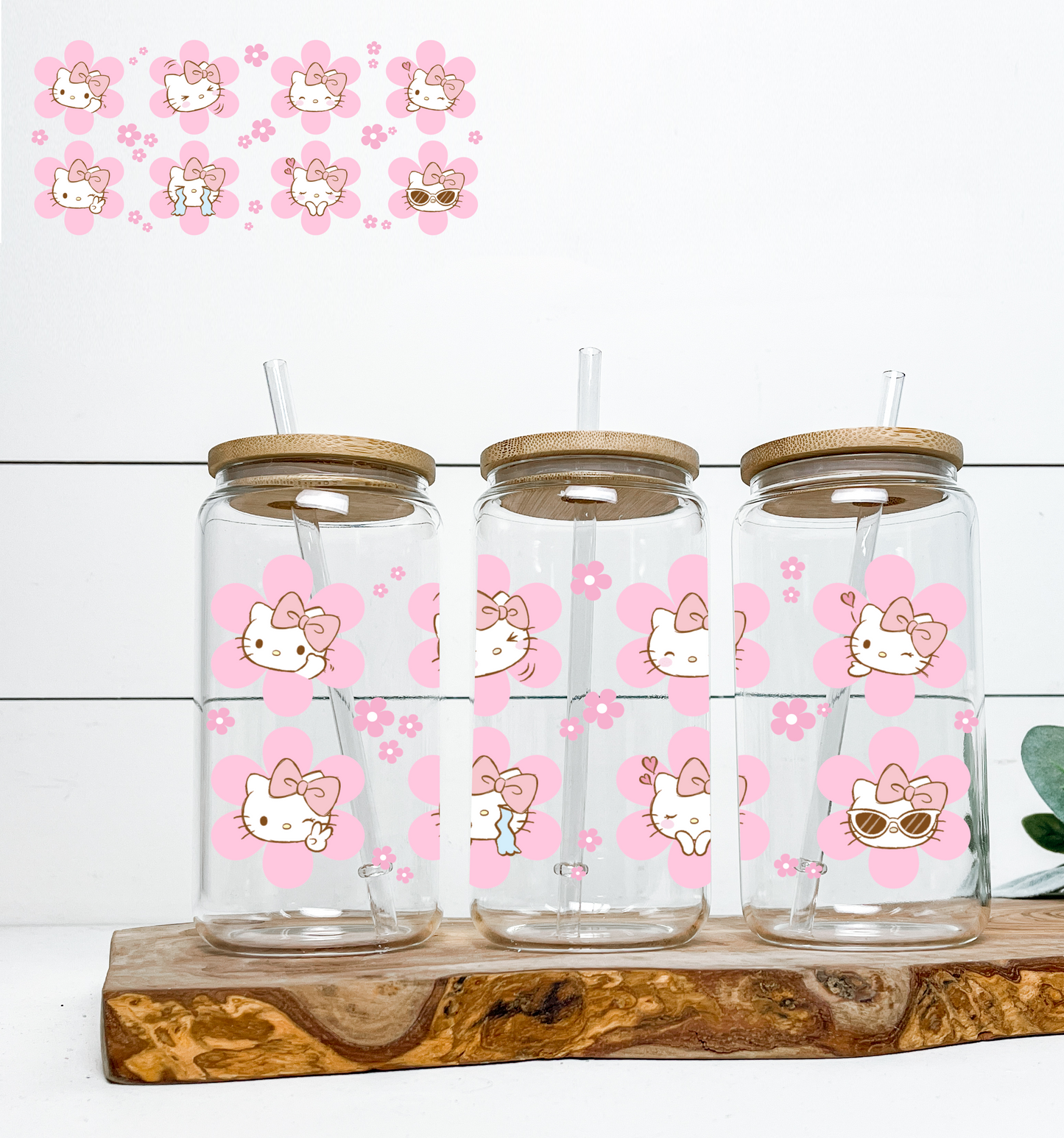 Pink Floral Kitty 16oz UV DTF