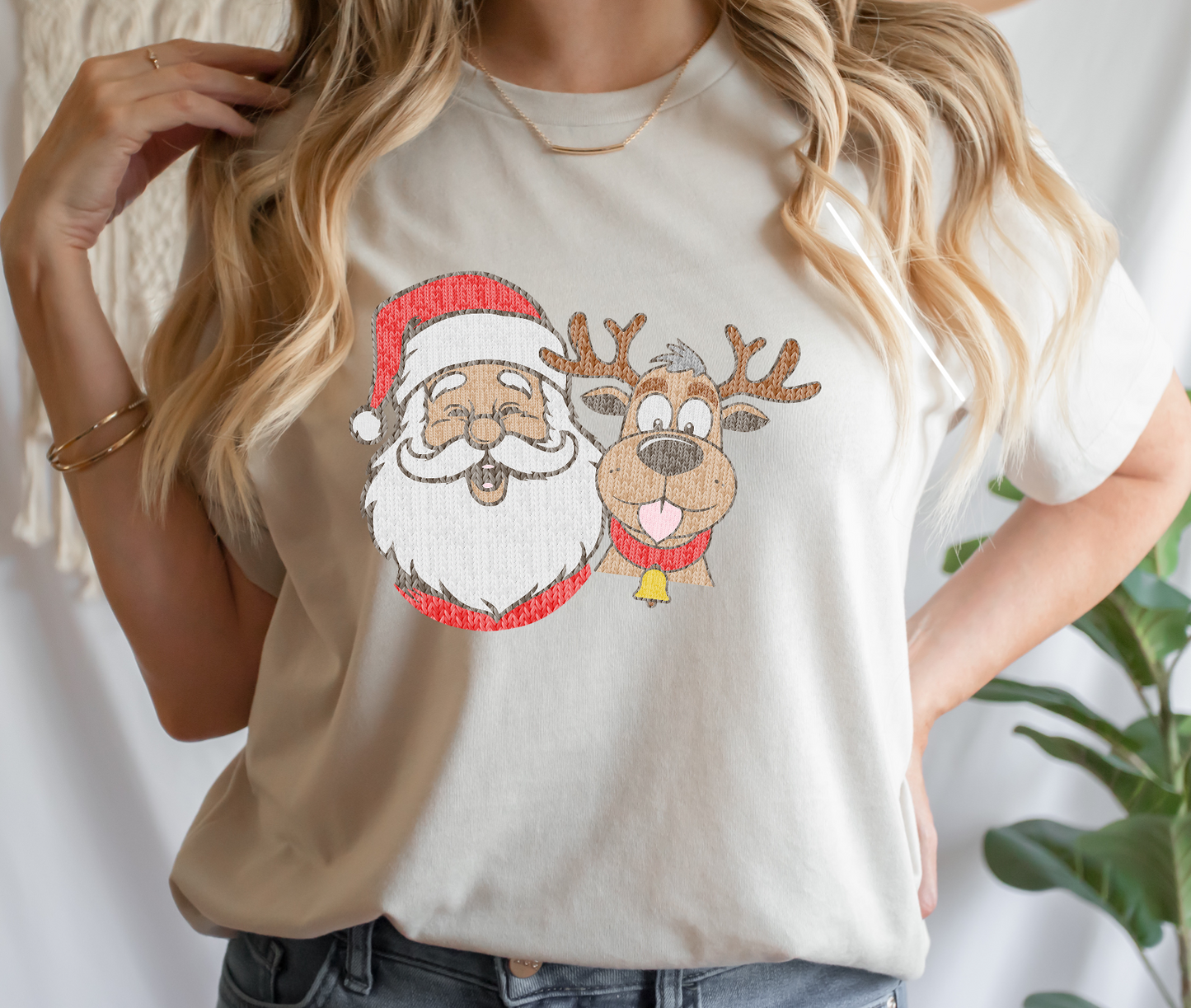 Santa & Reindeer Faux Knit Pattern DTF SEASONAL