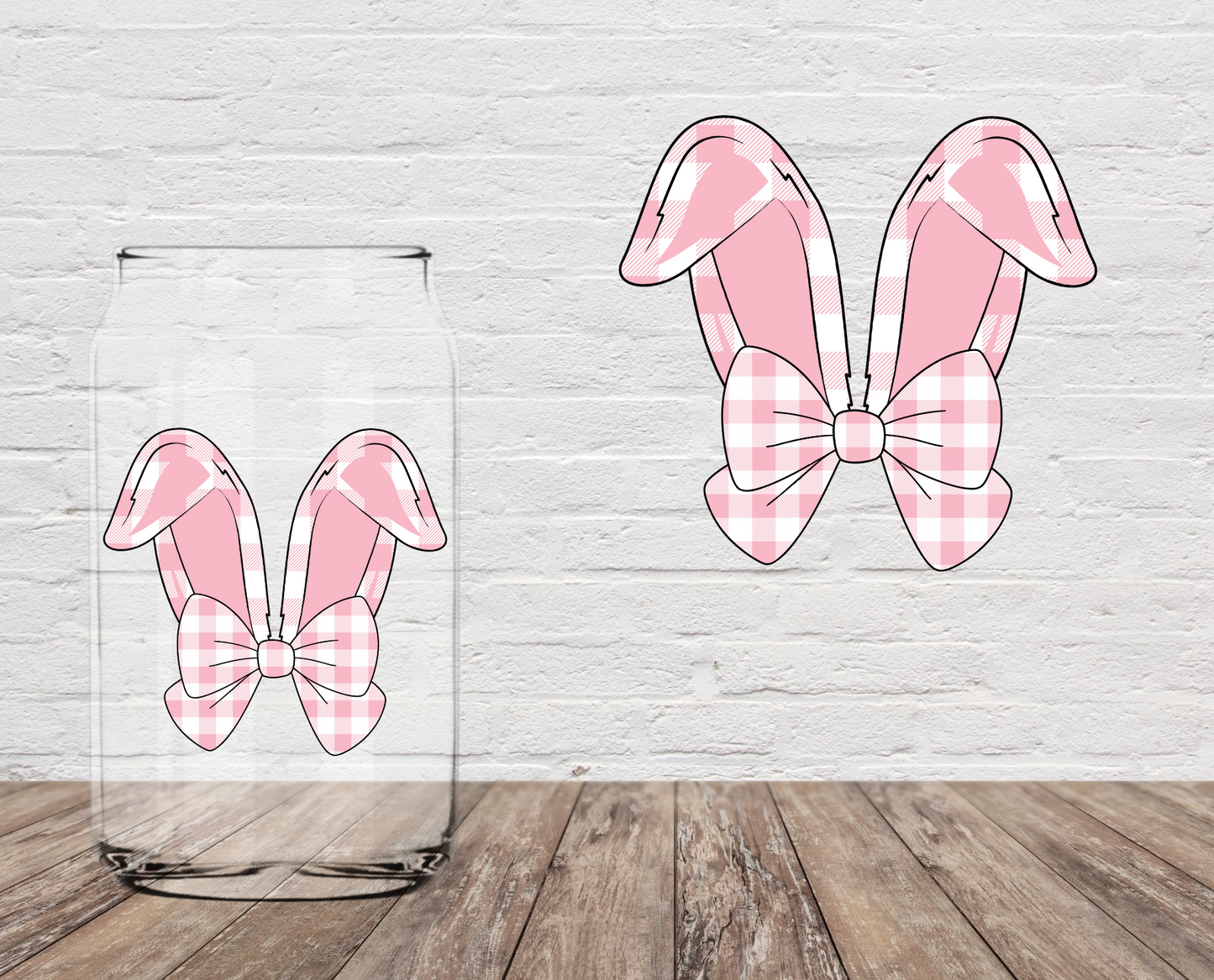Checkered Pink Bunny Ears 4" UV DTF