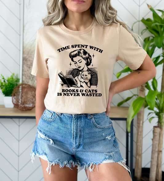 Time Spent Books & Cats Screen Print Transfer