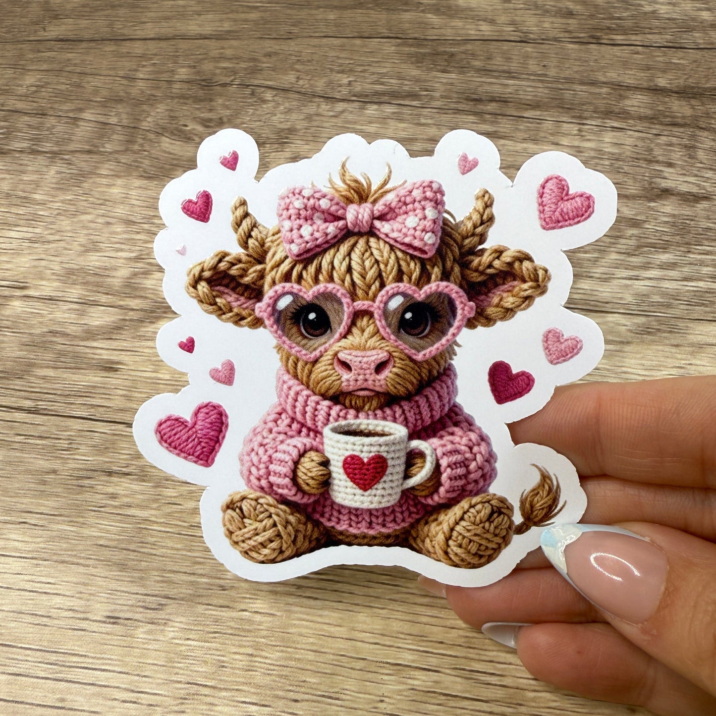 Valentine Baby Cow White Vinyl Sticker 3"